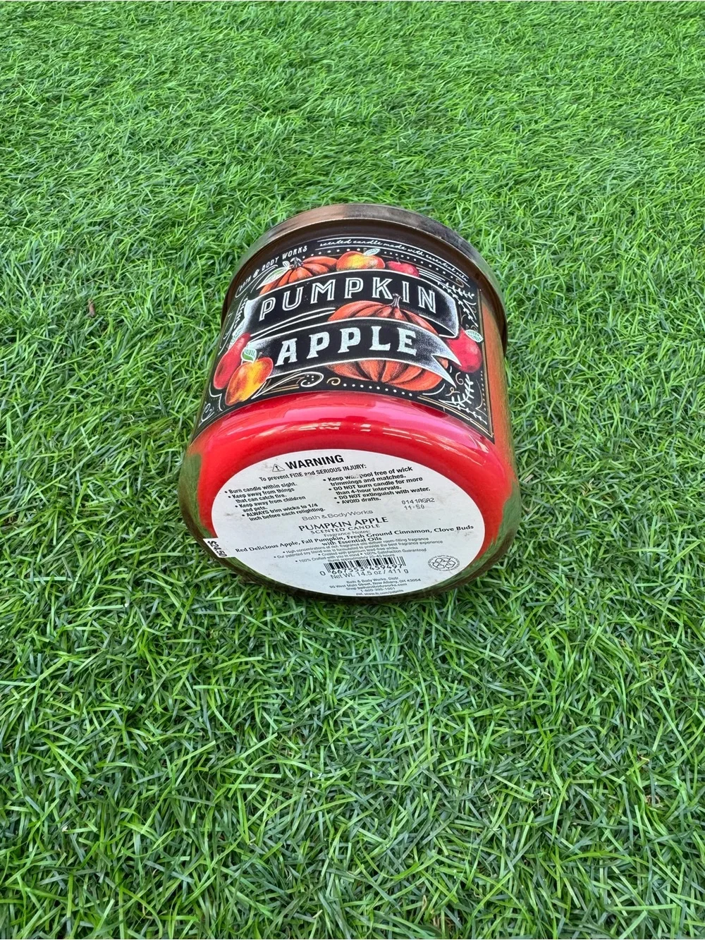 Bath & Body Works Pumpkin Apple 3-Wick Candle - Red & Orange